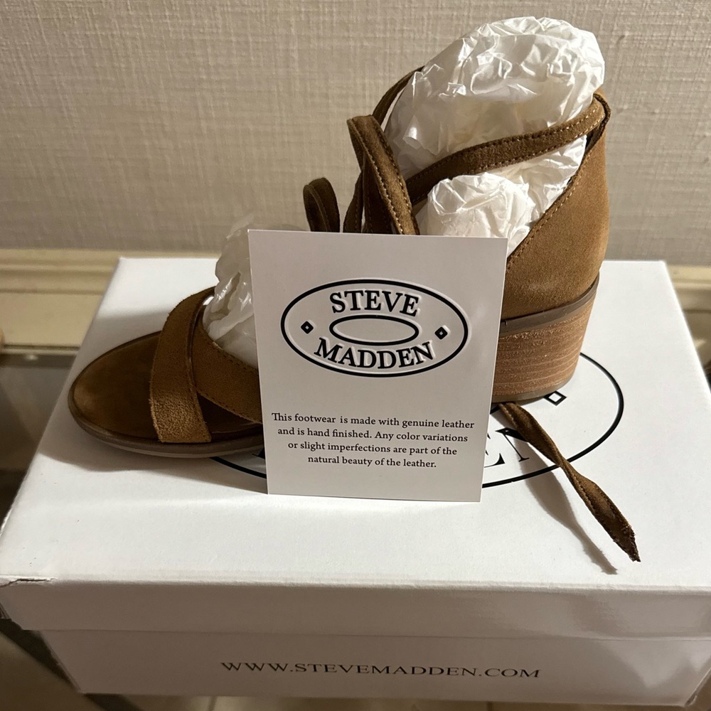 Steve Madden Brown Suede Block Heel Sandals - Picture 9 of 12
